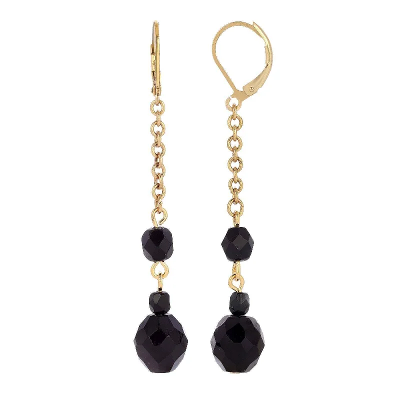 Ruby Drop Earrings for Passionate-1928 Jewelry Minuit Black Glass Bead Drop Earrings