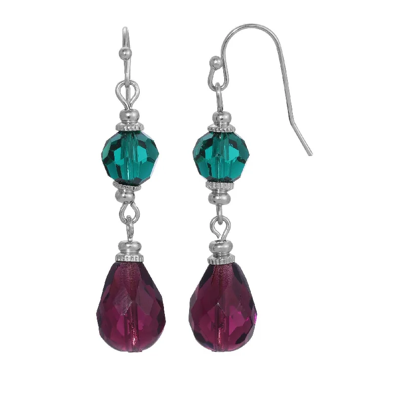 Patterned Drop Earrings for Interest-1928 Jewelry Monarch Emerald & Amethyst Crystal Drop Earrings