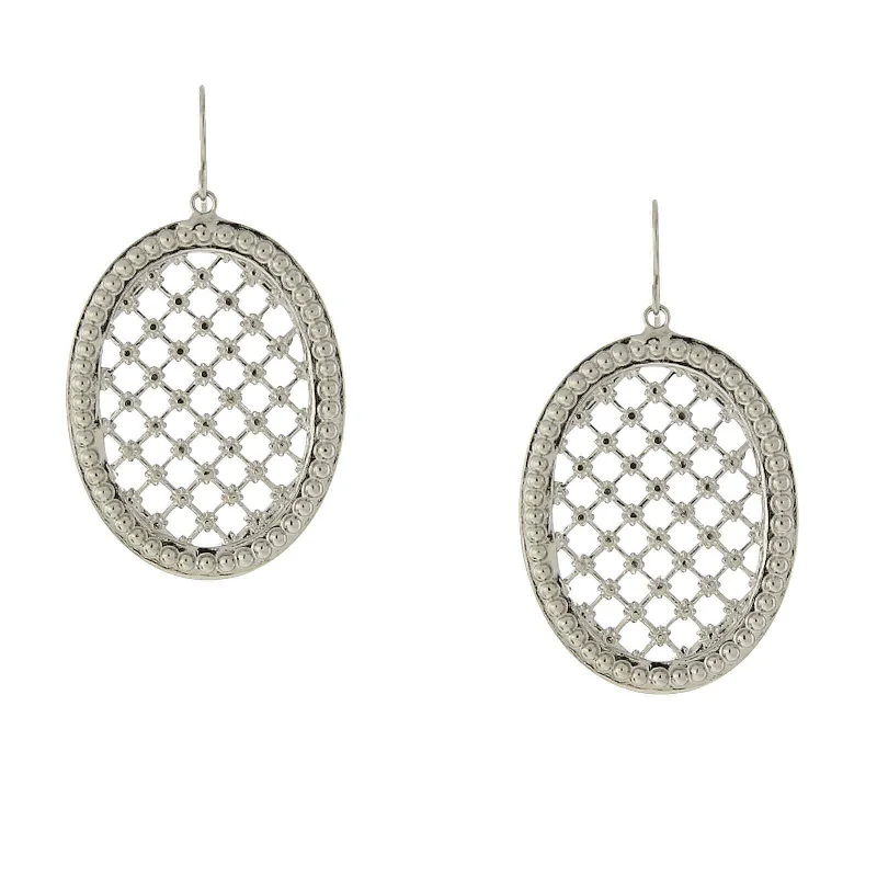 Sapphire Drop Earrings for Sophisticated-1928 Jewelry Oval Waffle Pattern Drop Earrings