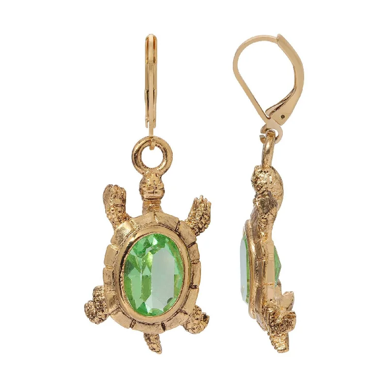 Padded Drop Earrings for Ear-1928 Jewelry Peridot Austrian Crystal Galapagos Tortoise Drop Earrings