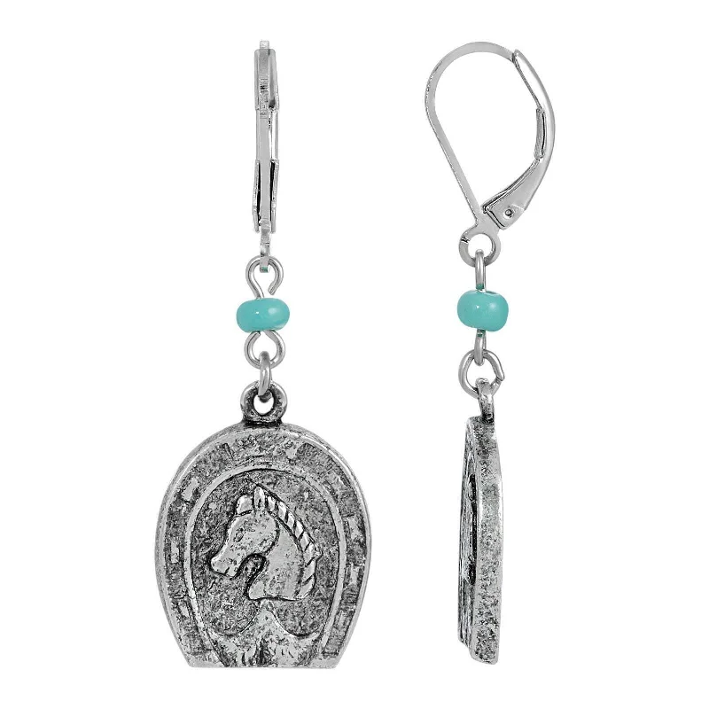 Halo Drop Earrings for Surrounding-1928 Jewelry Southwest Turquoise Bead Horseshoe & Horse Drop Earrings