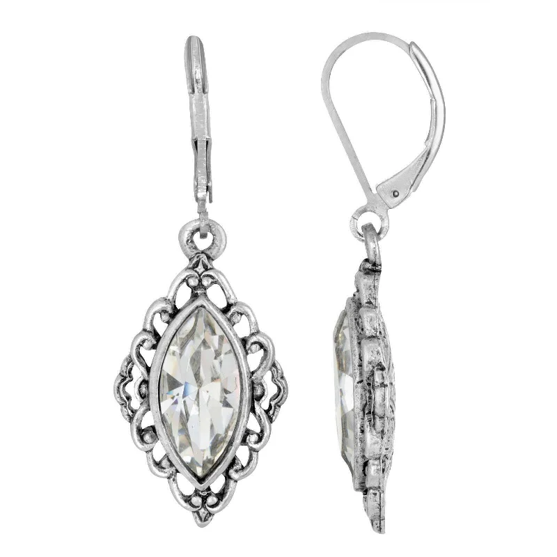 Maximalist Drop Earrings for Bold-1928 Jewelry Austrian Crystal Navette Diamond Drop Earrings