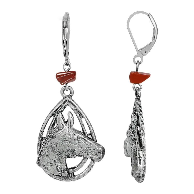 Designer Drop Earrings for High-End-1928 Jewelry Red Jasper Chip Horse Head Drop Earrings