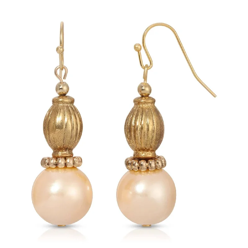 Fashion Drop Earrings for Trendy-1928 Jewelry Ridged Bead Faux Pearl Dangle Drop Earrings