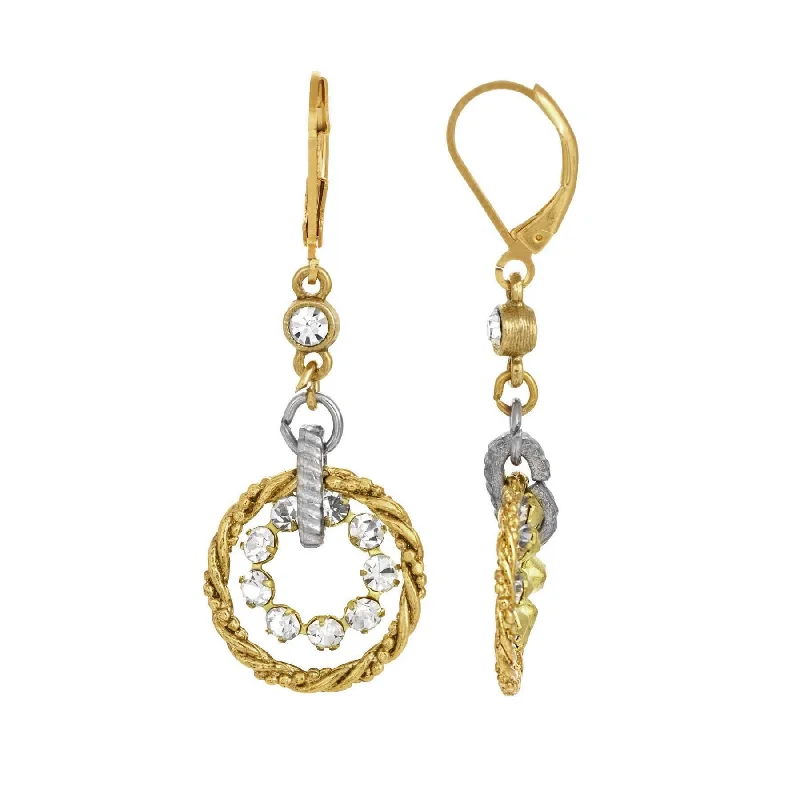 Aquamarine Drop Earrings for Calm-1928 Jewelry Round Crystal Rope Hoop Two Tone Drop Earrings