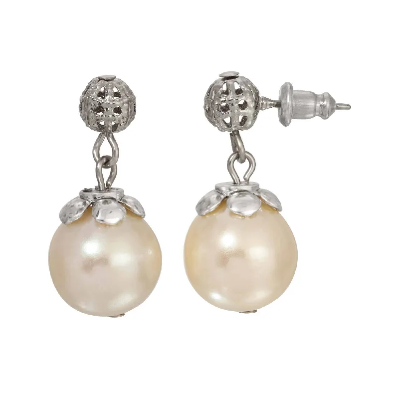 Rose Gold Drop Earrings for Romantic-1928 Jewelry Round Faux Pearl Filigree Bead Post Back Drop Earrings