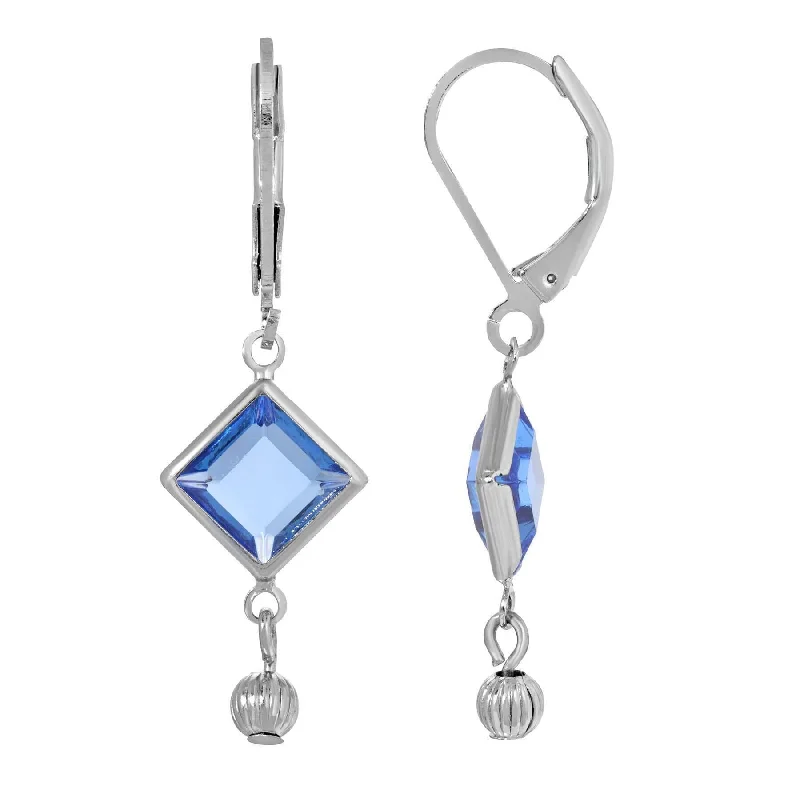 Topaz Drop Earrings for Radiant-1928 Jewelry Sapphire Blue Austrian Crystal Square Drop Earrings