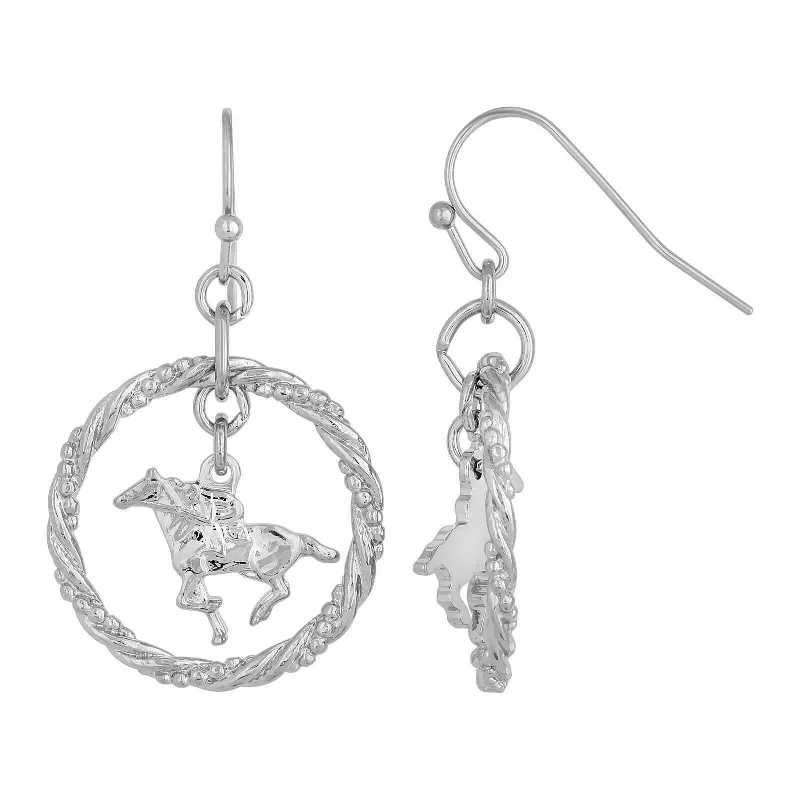 Statement-Making Drop Earrings for Impact-1928 Jewelry Silver Galloping Horse With Rider Drop Earrings