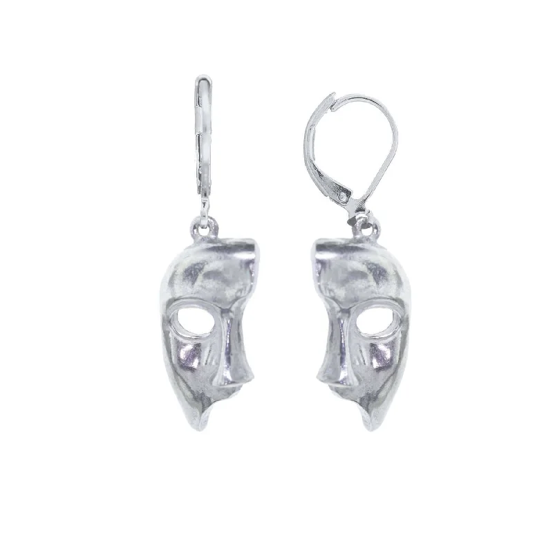 Classic Drop Earrings for Timeless-1928 Jewelry Silver Masquerade Mask Drop Earrings