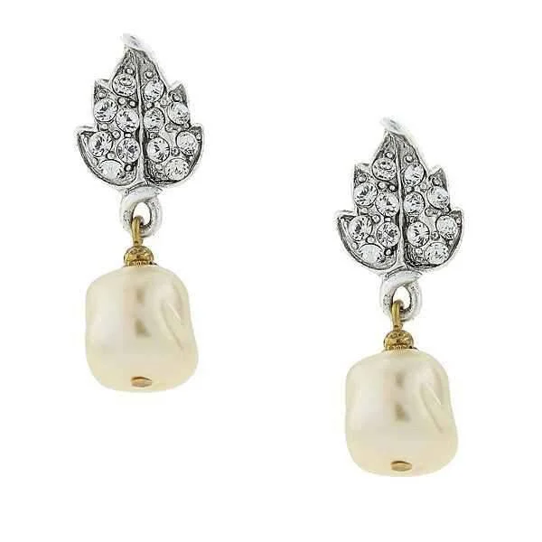 Jade Drop Earrings for Natural-1928 Jewelry Austrian Crystal Leaf And Baroque Faux Pearl Drop Earrings