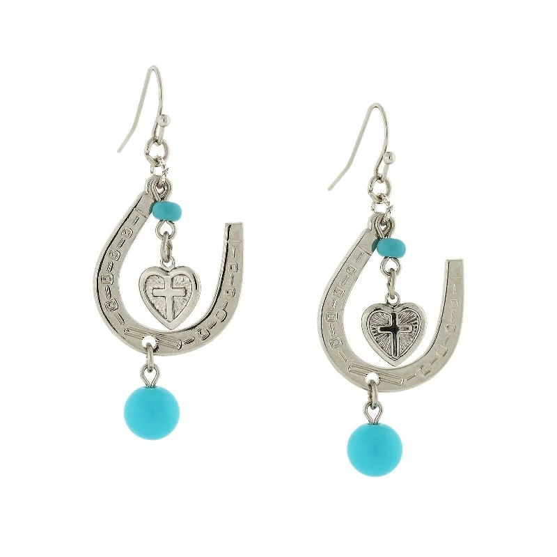 Romantic Drop Earrings for Loving-1928 Jewelry Southwest Turquoise Horseshoe And Heart Cross Drop Earrings