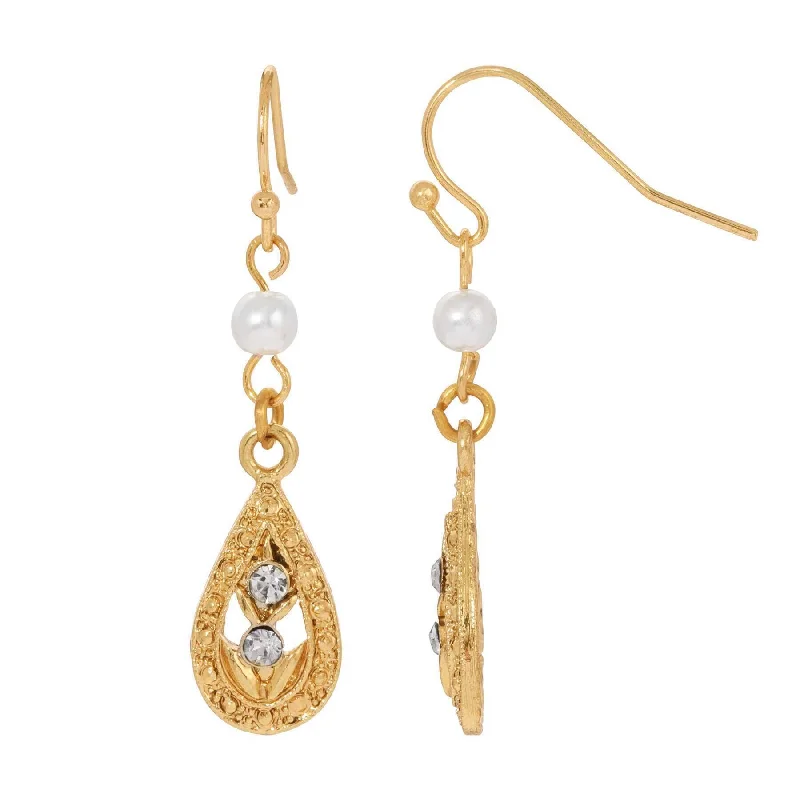 Citrine Drop Earrings for Cheerful-1928 Jewelry Teardrop Crystal Accent Faux Pearl Drop Earrings