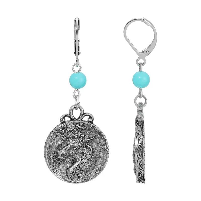 Travel Drop Earrings for On-The-Go-1928 Jewelry Turquoise Beaded Dangling Round Horse Drop Earrings