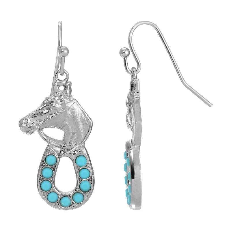 Woven Drop Earrings for Artistic-1928 Jewelry Turquoise Crystal Horseshoe Horse Drop Earrings