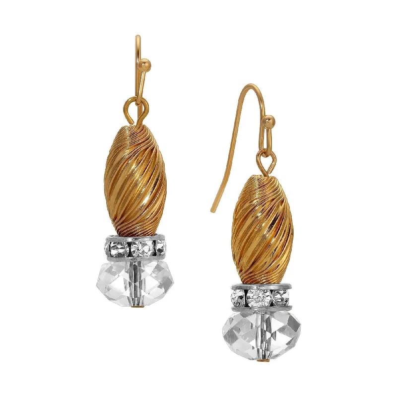 Vintage Drop Earrings for Nostalgic-1928 Jewelry Whirlwind Gold & Glass Crystal Bead Drop Earrings