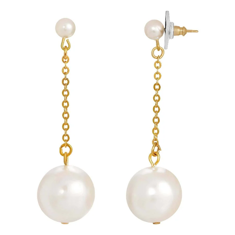 Bohemian Drop Earrings for Free-Spirited-1928 Jewelry White Faux Pearl Chain Drop Earrings