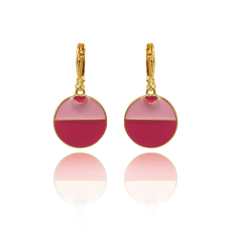 Classic Drop Earrings for Timeless-1950s Two Tone Pink Disc Drop Earrings: Pink Enamel Earrings