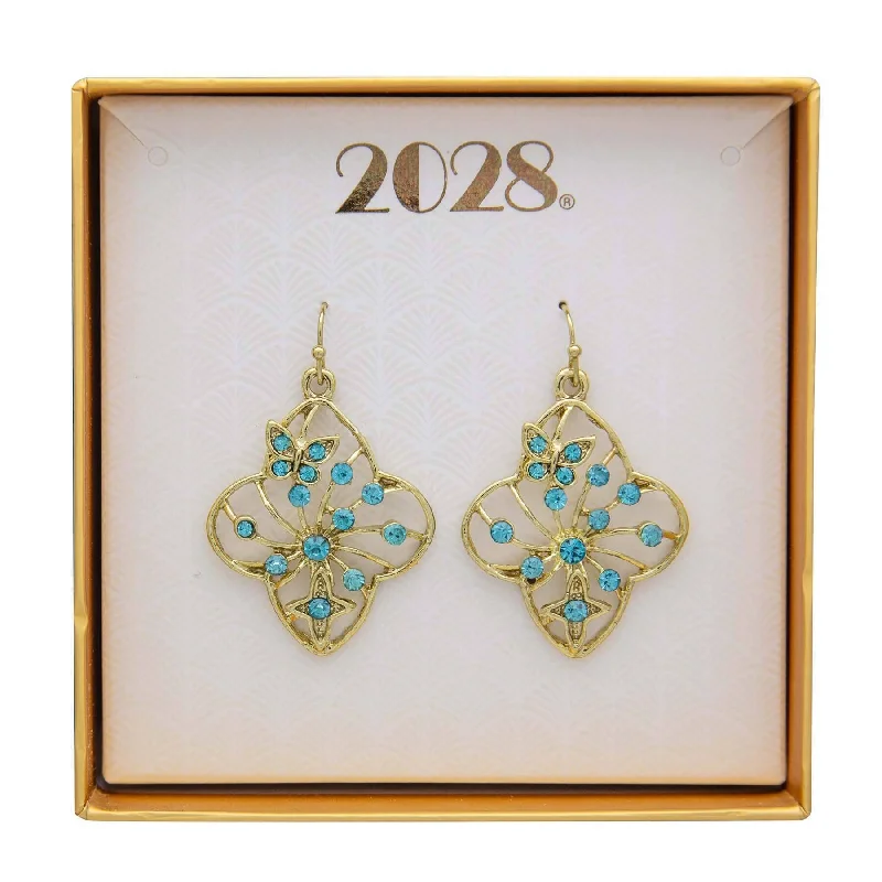 Tourmaline Drop Earrings for Multicolored-2028 Jewelry Butterfly & Cross Aqua Crystal Filigree Flower Drop Earrings