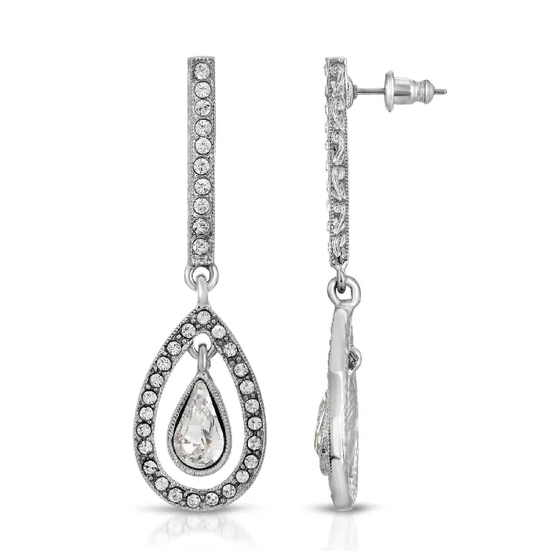 Aquamarine Drop Earrings for Calm-2028 Jewelry Crystal Enclosed Teardrop Linear Drop Earrings