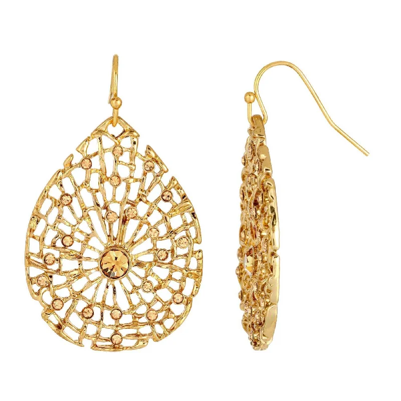 Classic Drop Earrings for Timeless-2028 Jewelry Teardrop Web Filigree Round Crystal Drop Earrings