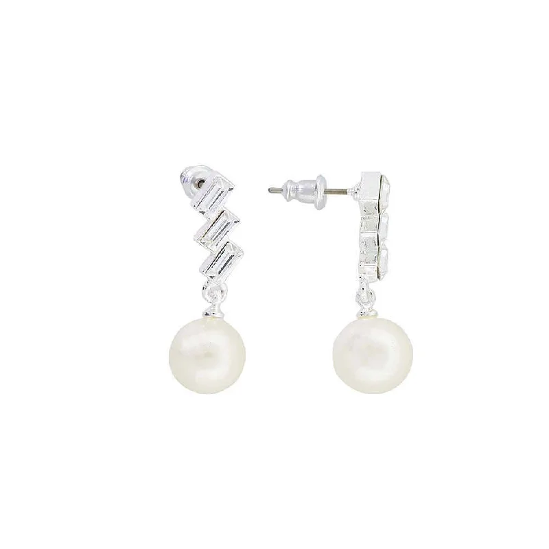 Free-Spirited Drop Earrings for Bohemian-2028 Jewelry Austrian Crystal White Faux Pearl Drop Earrings