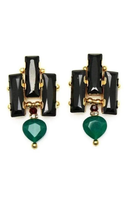 Round Drop Earrings for Traditional-Deco 24K Gold Plated Green Onyx Drop Earrings