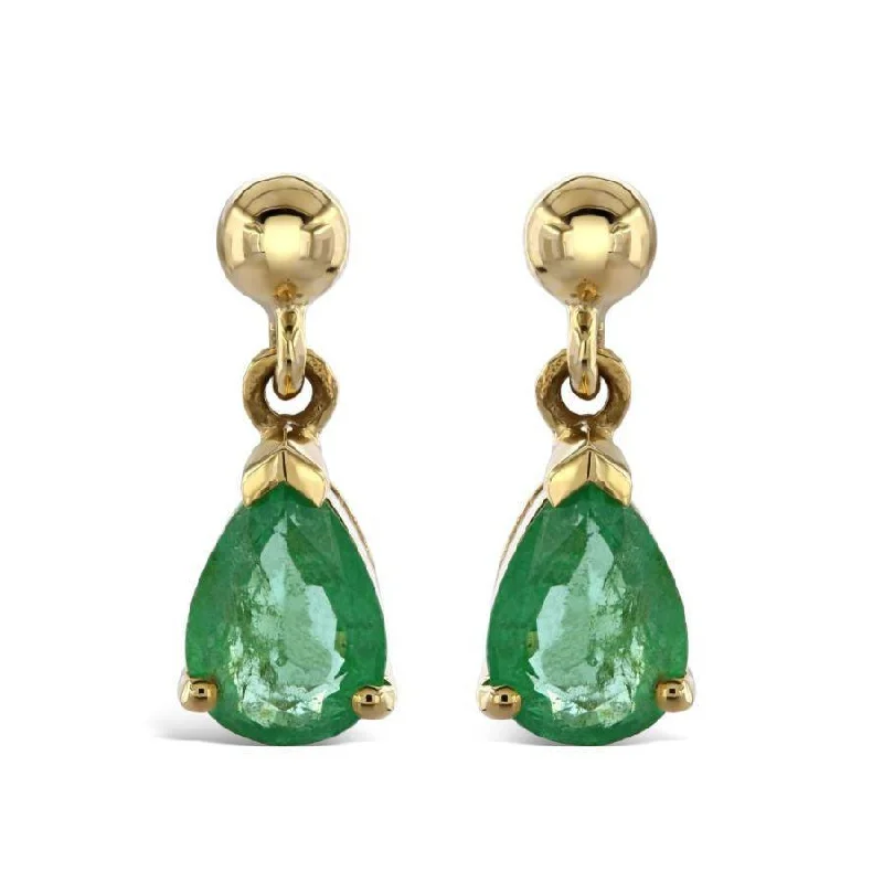 Minimalist Drop Earrings for Simple-9ct Yellow Gold Pear Cut Emerald Drop Earrings