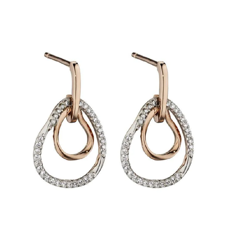 Silver Drop Earrings for Classic-9ct Rose Gold Diamond Set Organic Shape Drop Earrings