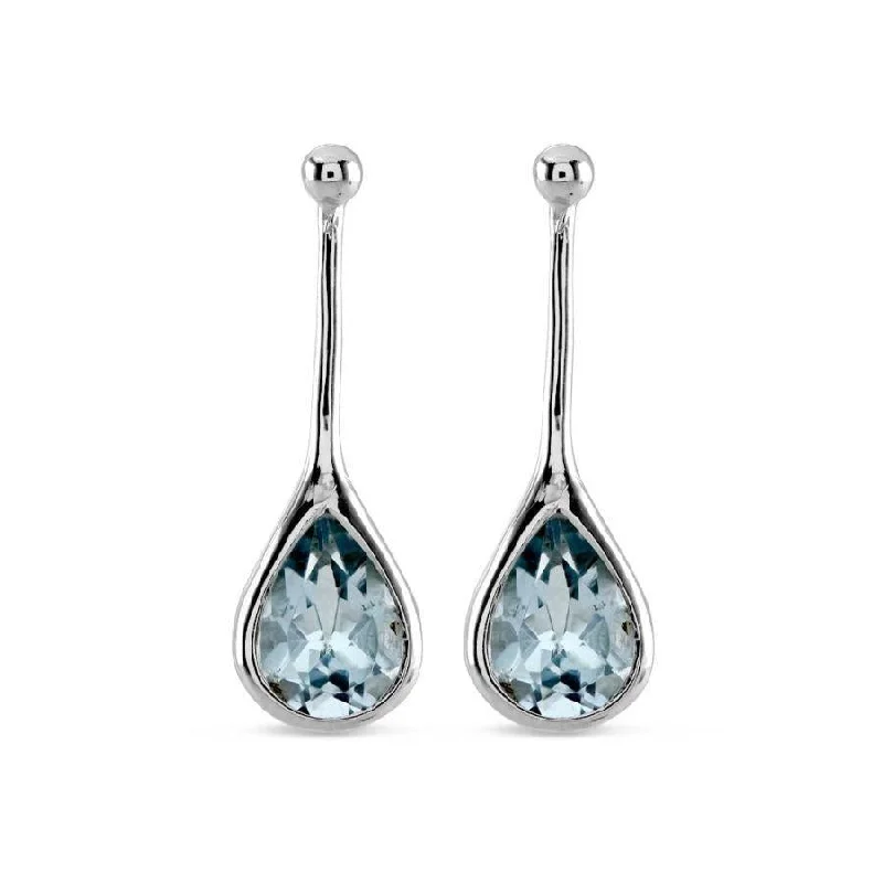 Celtic Drop Earrings for Heritage-9ct White Gold Blue Topaz Bezel Set Drop Earrings