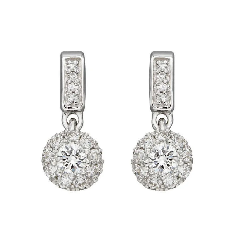 Gold Drop Earrings for Luxurious-9ct White Gold Round Brilliant Cut Diamond Halo Cluster Drop Earrings