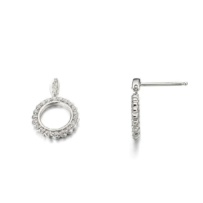 Oval Drop Earrings for Graceful-9ct White Gold Diamond Set Open Circle Drop Earrings