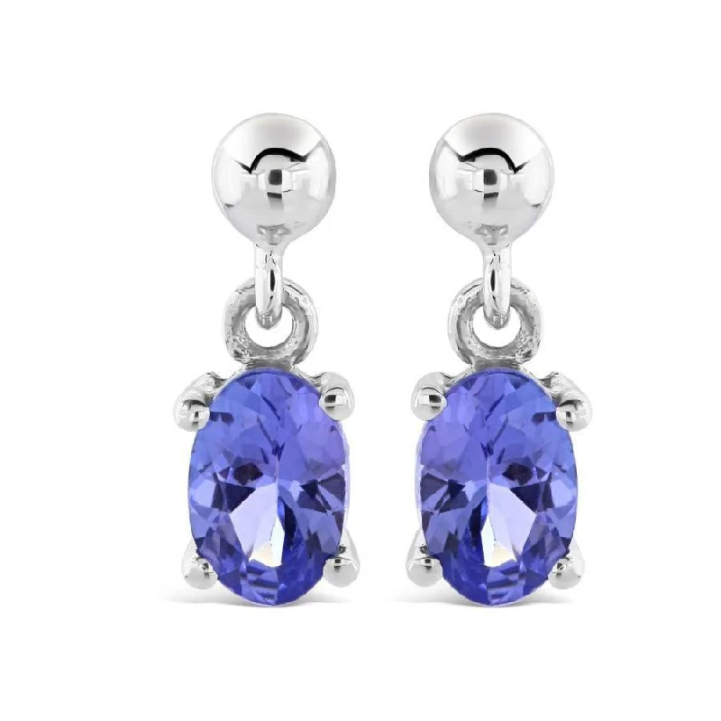 Hypoallergenic Drop Earrings for Sensitive-9ct White Gold Oval Cut Tanzanite Drop Earrings