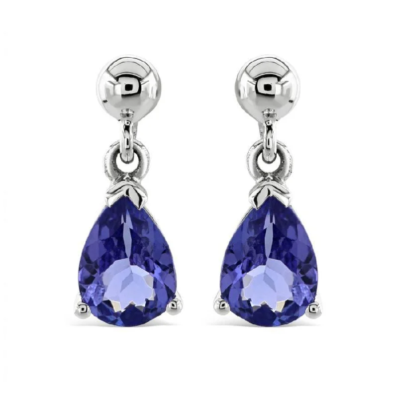 Lightweight Drop Earrings for Comfort-9ct White Gold Pear Cut Tanzanite Drop Earrings