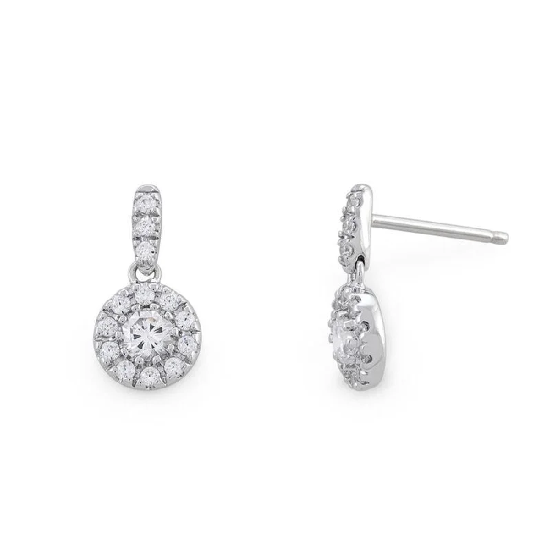 Heart-Shaped Drop Earrings for Loving-9ct White Gold Round Diamond Halo Cluster Drop Earrings