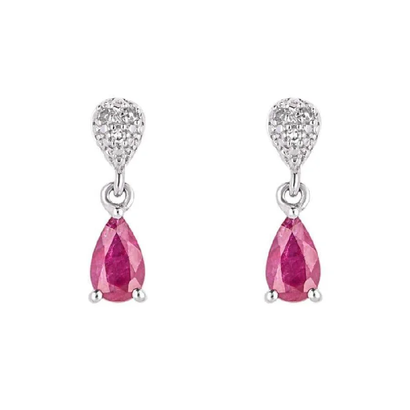 Butterfly-Shaped Drop Earrings for Cute-9ct White Gold Pear-Shaped Ruby & Diamond Drop Earrings