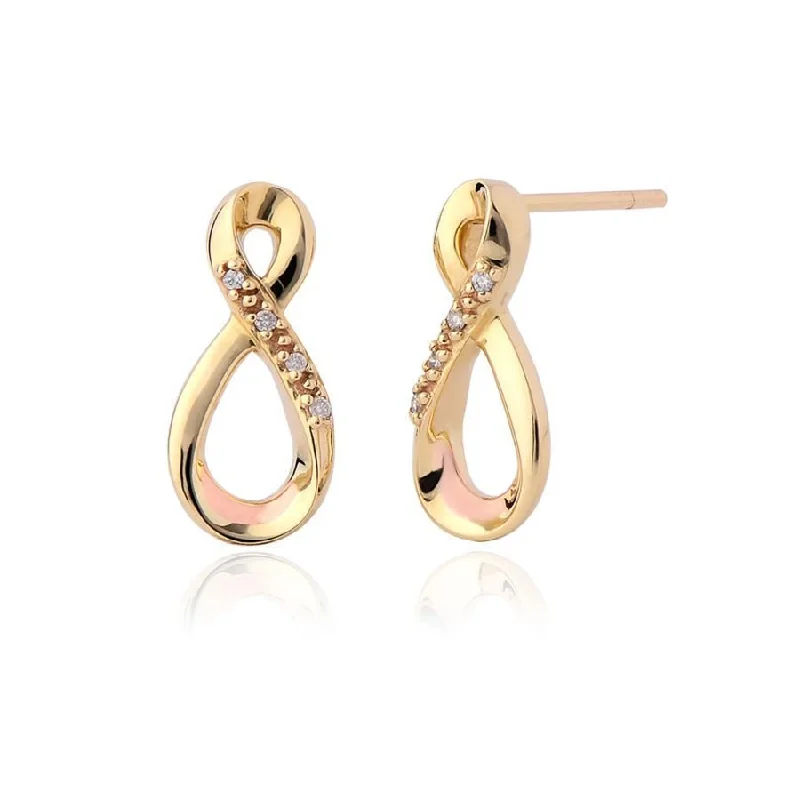 Wedding Drop Earrings for Bridal-9ct Yellow & Rose Gold Eternity Diamond Set Drop Earrings