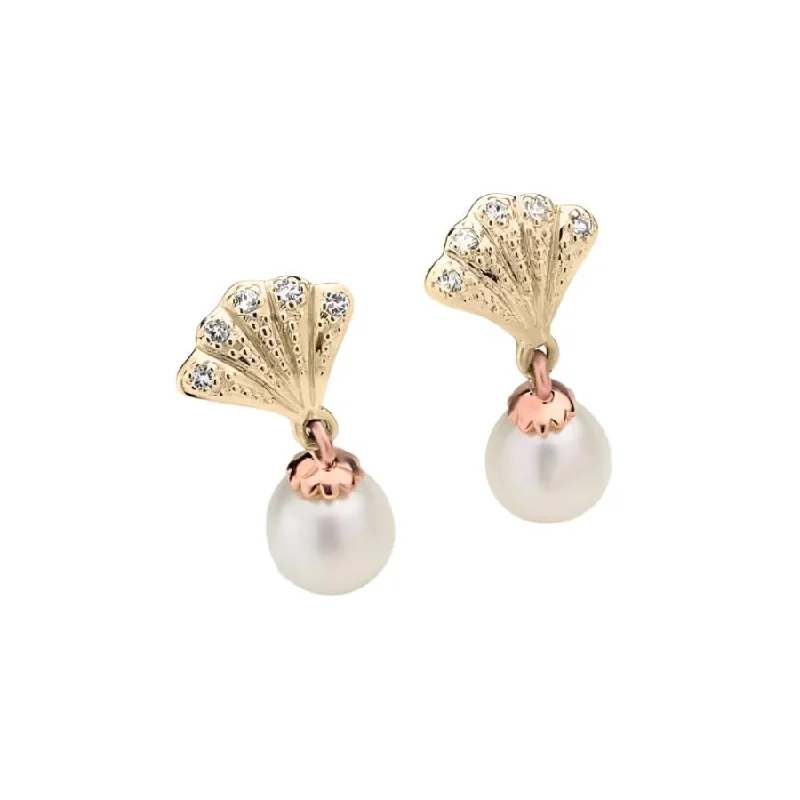 Zircon Drop Earrings for Sparkling-9ct Yellow & Rose Gold Windsor Cultured Pearl & White Topaz Drop Earrings