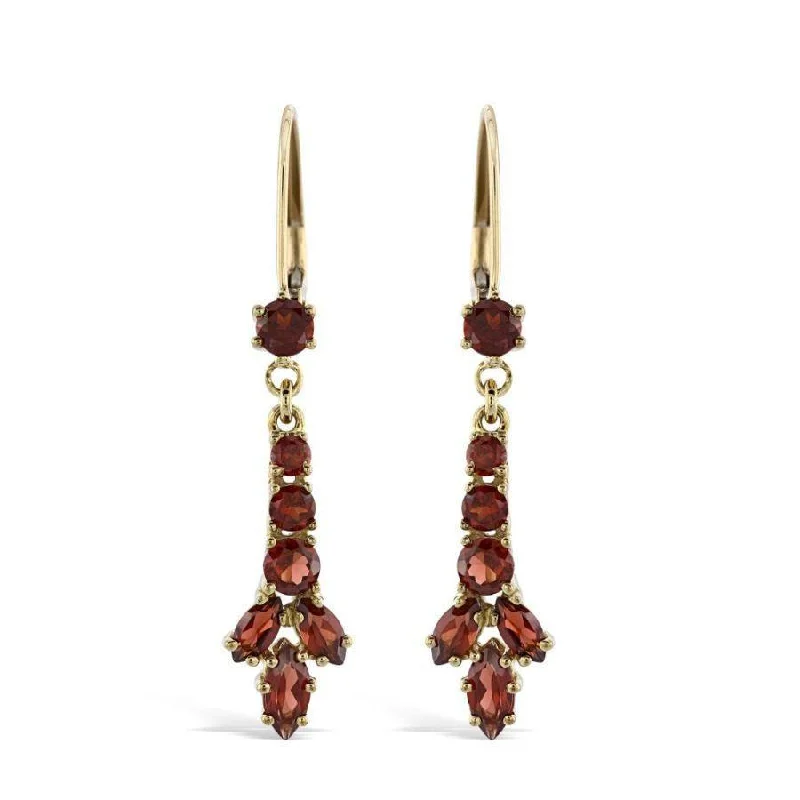 Square Drop Earrings for Modern-9ct Yellow Gold Garnet Drop Earrings