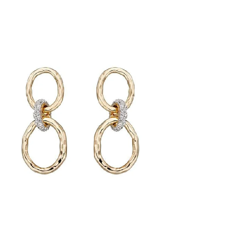 Square Drop Earrings for Modern-9ct Yellow Gold Diamond Set Hammered Loop Drop Earrings