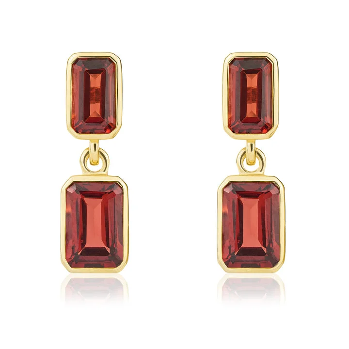 Opal Drop Earrings for Iridescent-9ct yellow gold octagonal Garnet double drop earrings