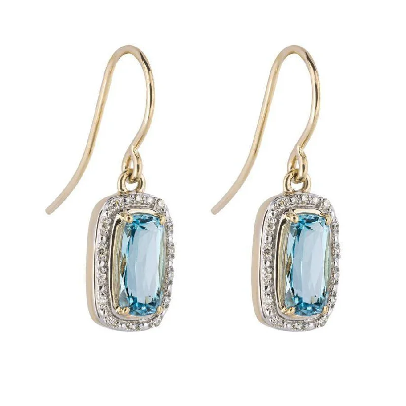 Medium Drop Earrings for Versatile-9ct Yellow Gold Blue Topaz & Diamond Drop Earrings