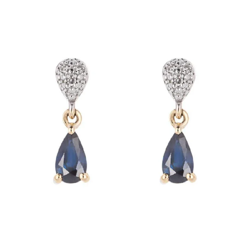 Animal-Print Drop Earrings for Wild-9ct Yellow Gold Pear-Shaped Sapphire & Diamond Drop Earrings