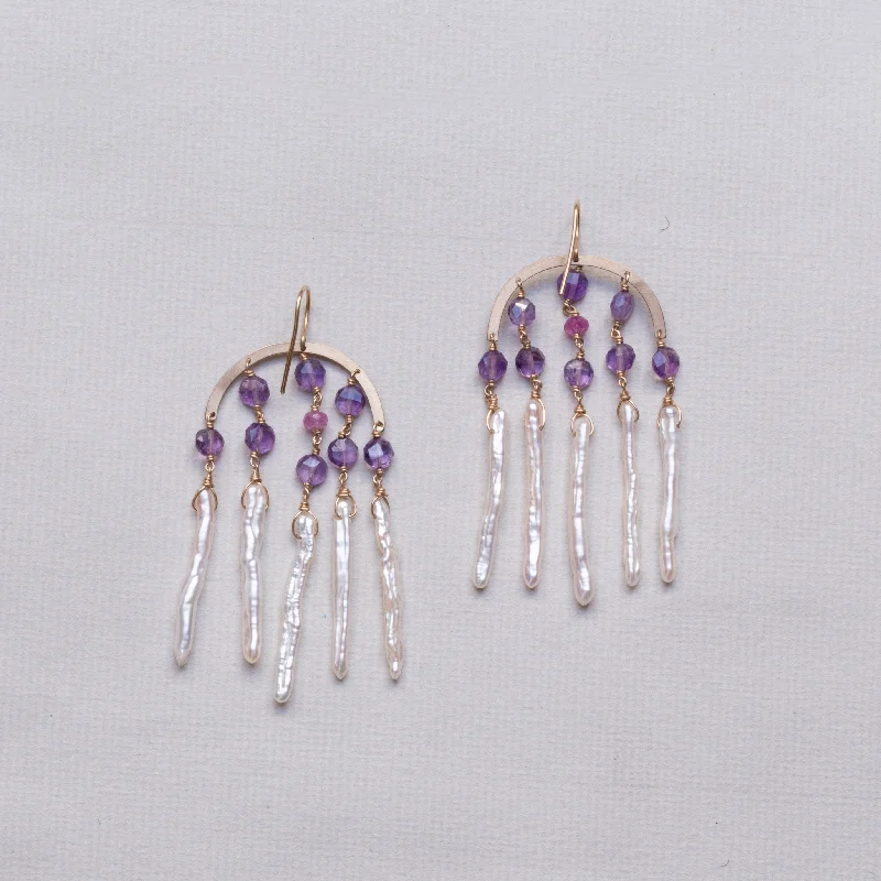 Jade Drop Earrings for Natural-Amethyst and Pink Sapphire Drop Earrings with Stick Pearls