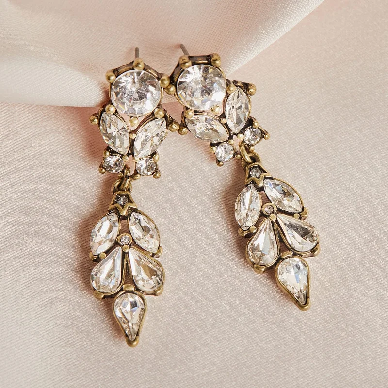 Wedding Drop Earrings for Bridal-Antique Vintage Earrings: Diamante Drop Earrings