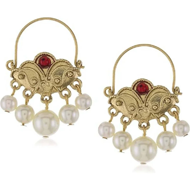 Moonstone Drop Earrings for Dreamy-Antiquities Couture Persian Empire Garnet Crystal And Faux Pearl Drop Earrings