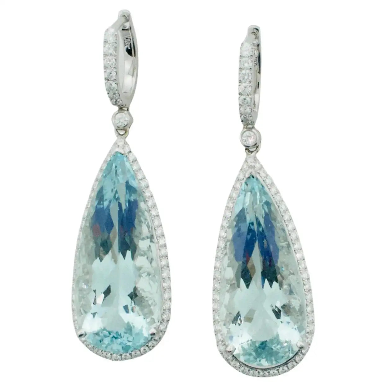 Minimalist Drop Earrings for Simple-Aquamarine and Diamond Dangling Drop Earrings in 18k White Gold