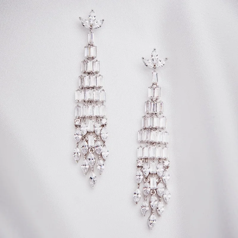 Aquamarine Drop Earrings for Calm-Bridal Chandelier Earrings: Art Deco Inspired Crystal Chandelier Drop Earrings