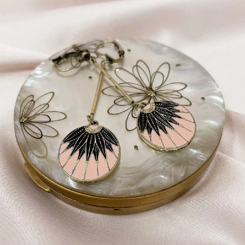 Statement-Making Drop Earrings for Impact-Disc Drop Earrings: Vintage Art Deco Style Pink Disc Drop Earrings