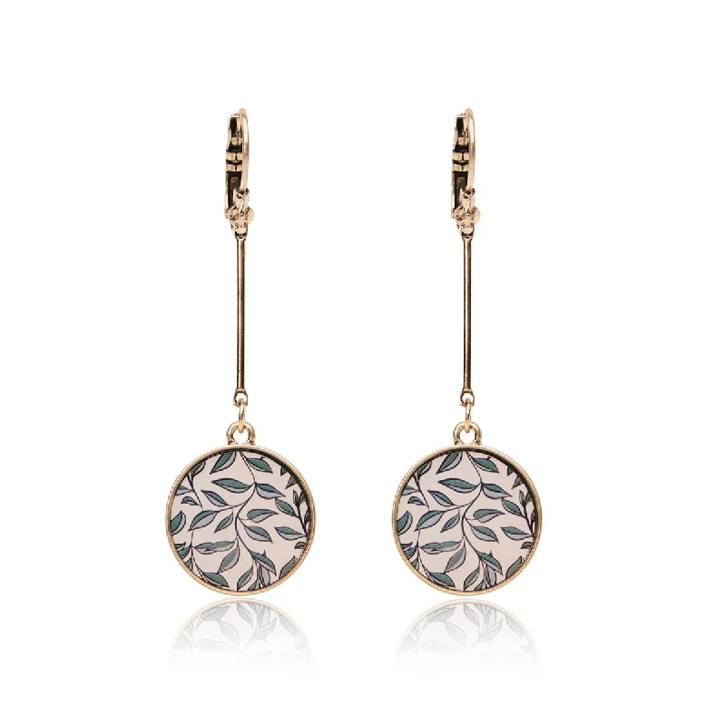 Travel Drop Earrings for On-The-Go-Disc Drop Earrings:  Willow Leaf Print Disc Earrings