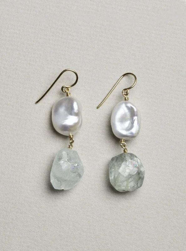 Cluster Drop Earrings for Dazzling-Baroque Pearl and Aquamarine Drop Earrings